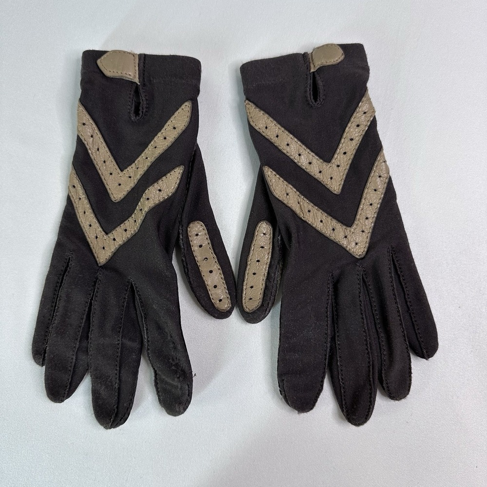 Vintage Isotoner by Aris Driving Gloves Leather Trim OS Brown Tan *Wear SEE PICS